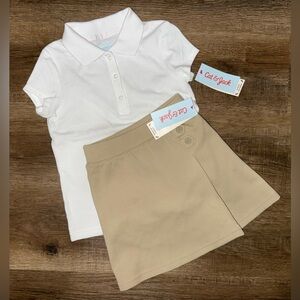 NWT CAT & JACK White Polo and Beige Skirt Set. Size 4/5.
